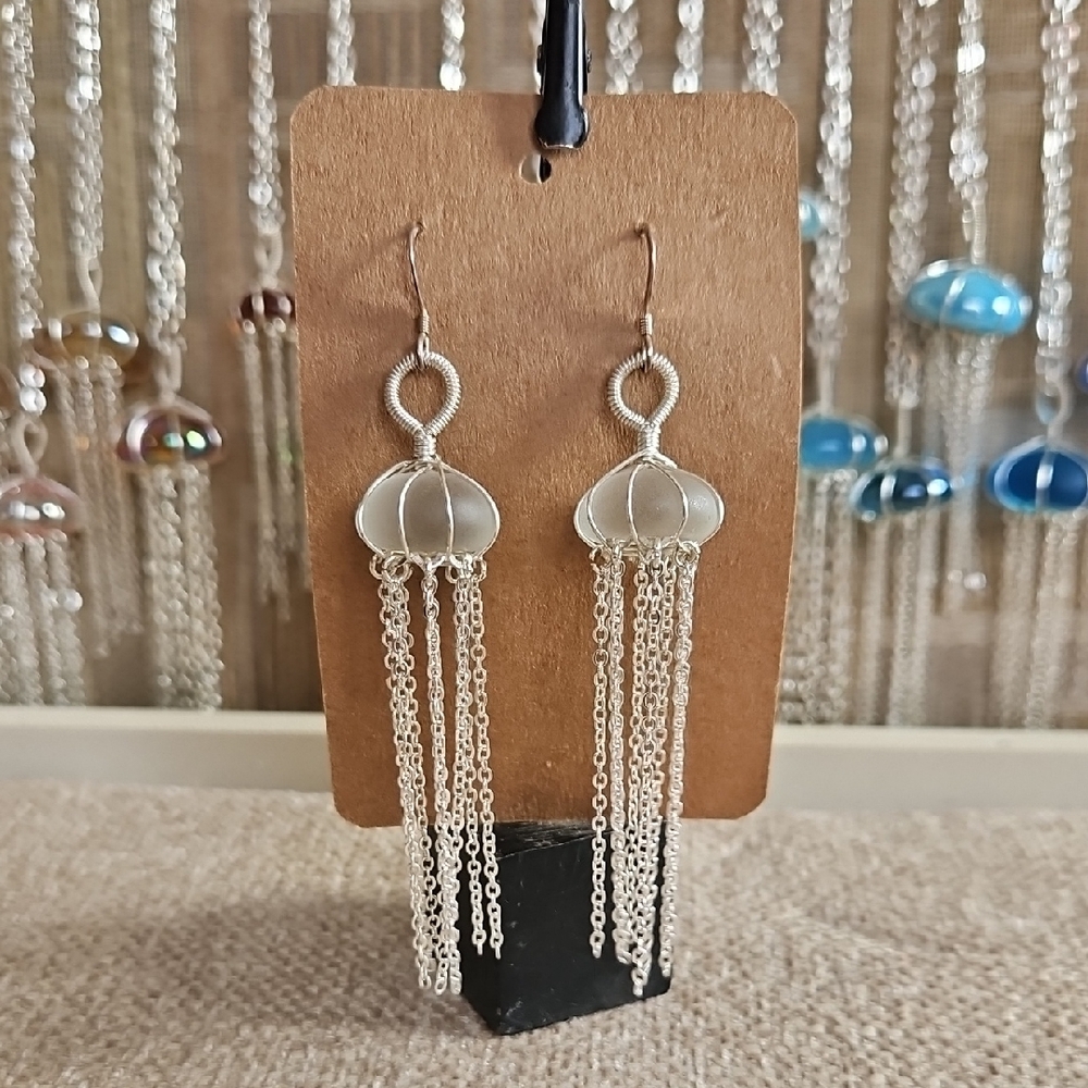 SS.925 Frosted Glass Jellyfish Dangle Earrings